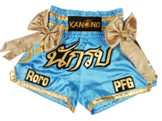 Short de Boxe Thai Personnalisé : KNSCUST-1148 Bleu clair